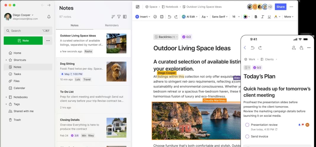 Evernote homepage, both desktop and mobile