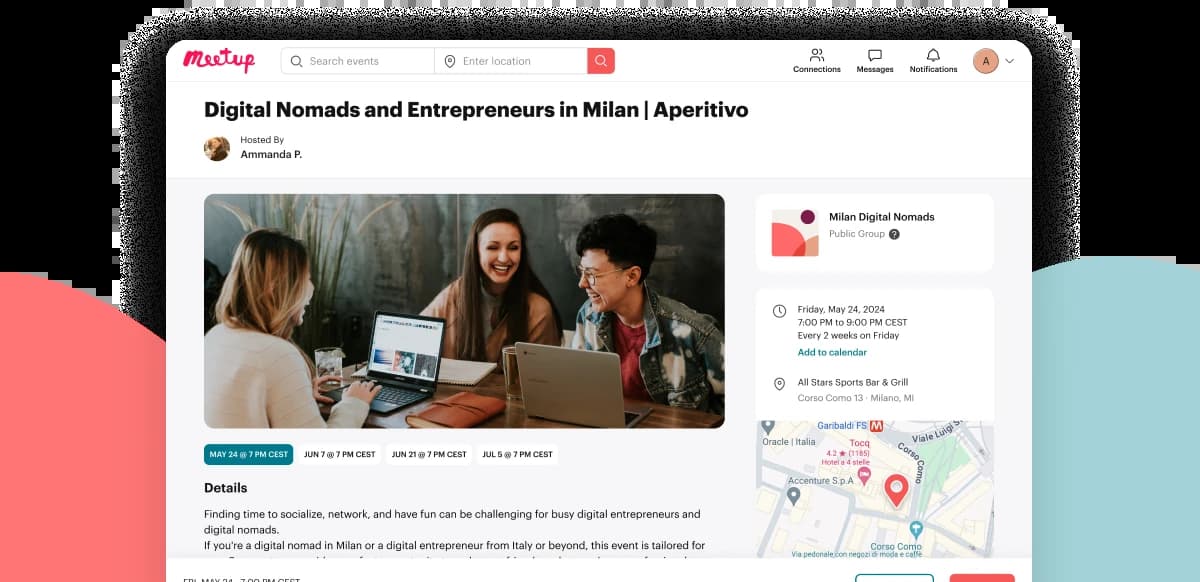Meetup homepage