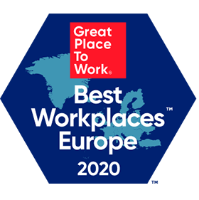 The logo of the Great Place To Work award: Best Workplaces in Europe 2020
